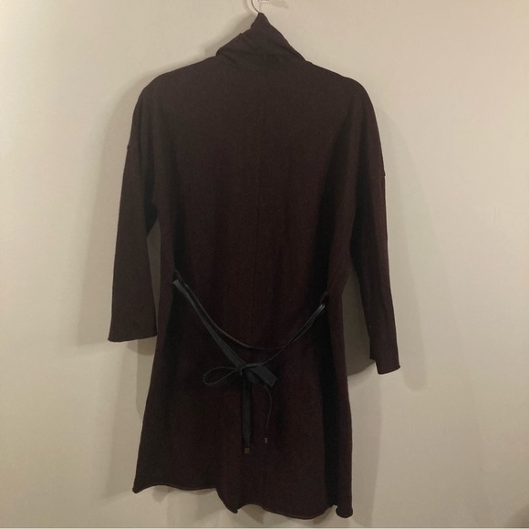 GOLDIE O/S Cascade Turned Collar Wool Open Front Belted Pockets Cardigan - Picture 6 of 6